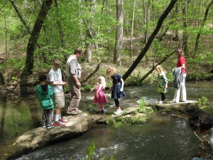 kids on rocks in Lynch Creek